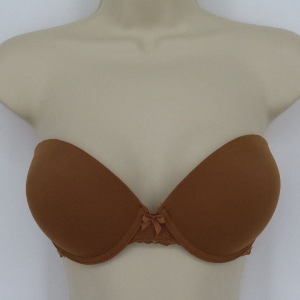 Xhilaration 38B Tan Underwire Padded Floral Lace Trim Strapless Push Up Bra Bow